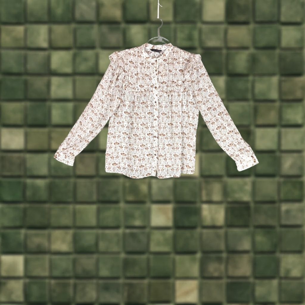 Zara Zara Blouse Shirt Brown Floral Sz S Peasant Prairie Cottagecore Feminine Dainty Size S / US 4 / IT 40 - 1 Thumbnail