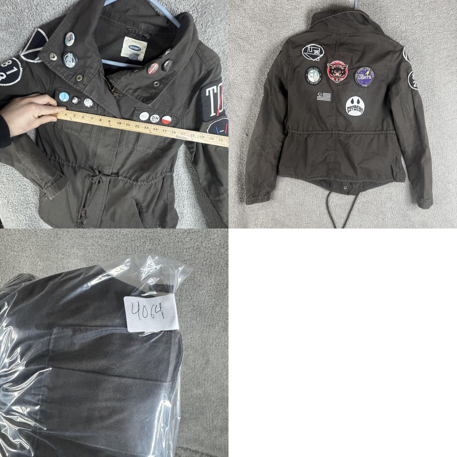 Old Navy Old Navy Jacket Womens Small Black Military Full Zip Band Punk Patches Pins Size S / US 4 / IT 40 - 9 Thumbnail