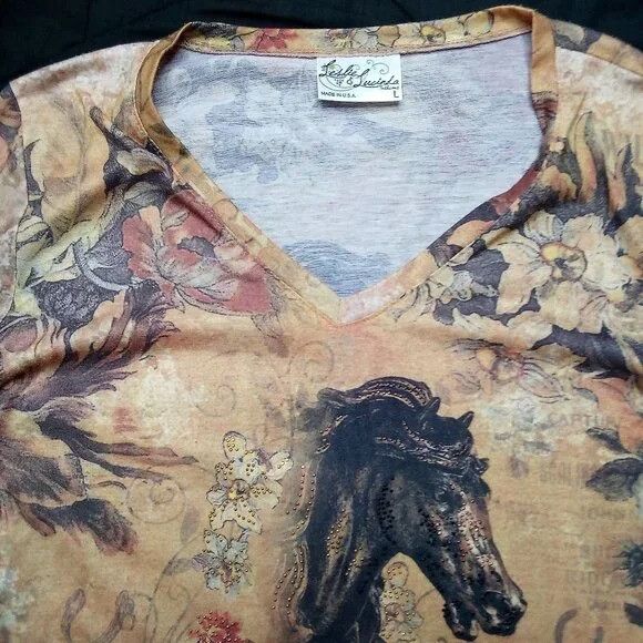 Vintage Vintage Leslie & Lucinda Horse Wild West Bejeweled Shirt Size L / US 10 / IT 46 - 1 Thumbnail