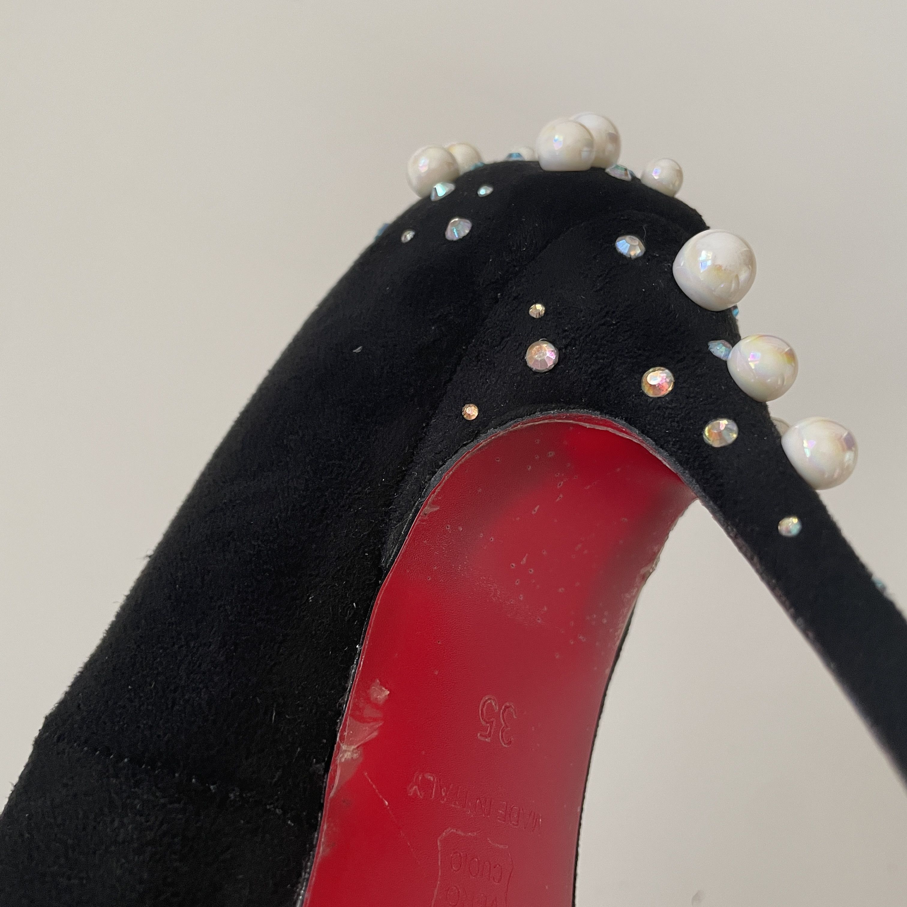 Christian Louboutin RARE 👠 Christian Louboutin Black Suede Embellished Pump Size US 5 / IT 35 - 22 Thumbnail