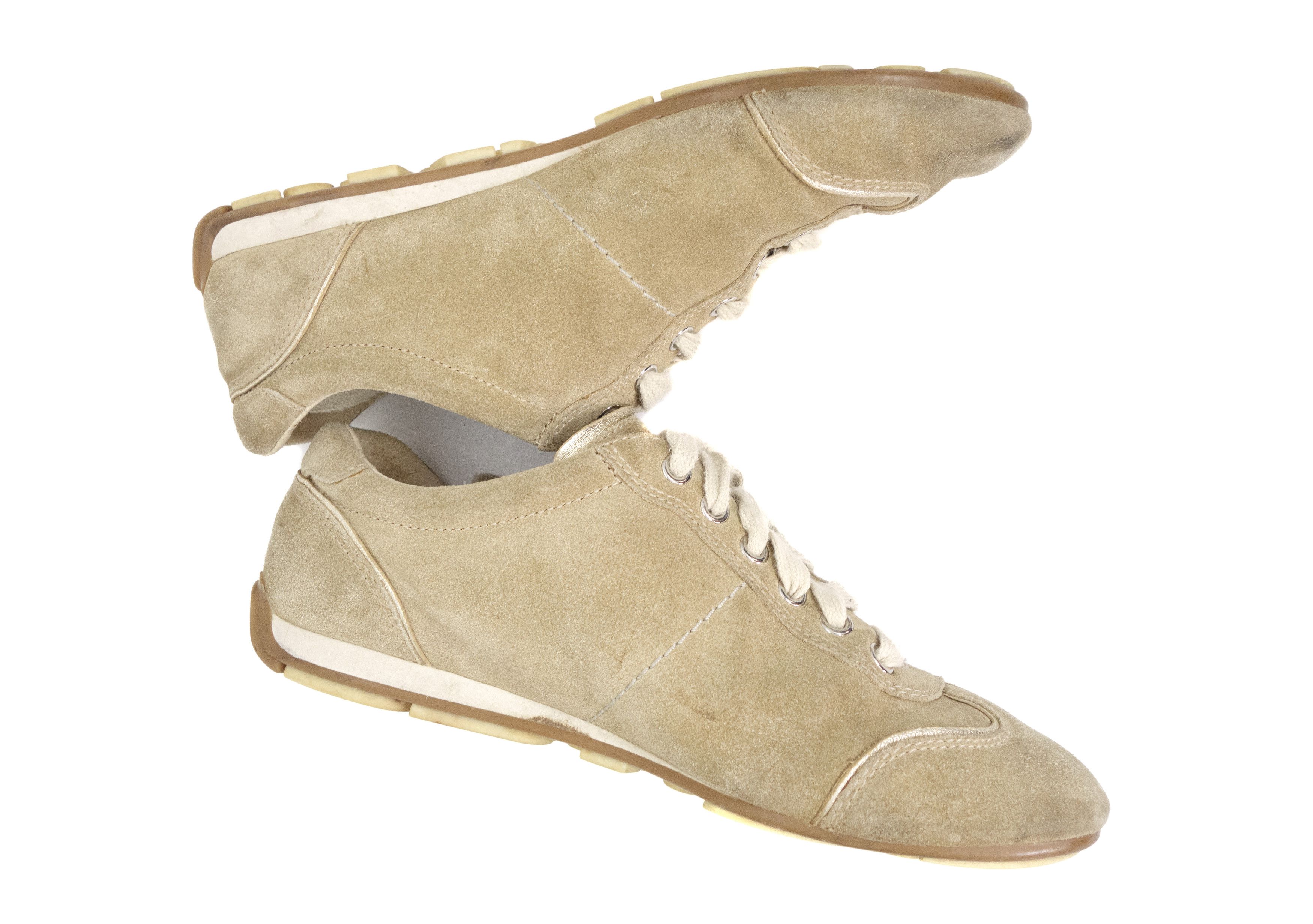 Prada Y2K Suede Metal Logo Low-Top Sneakers Vintage Size US 5 / IT 35 - 4 Thumbnail