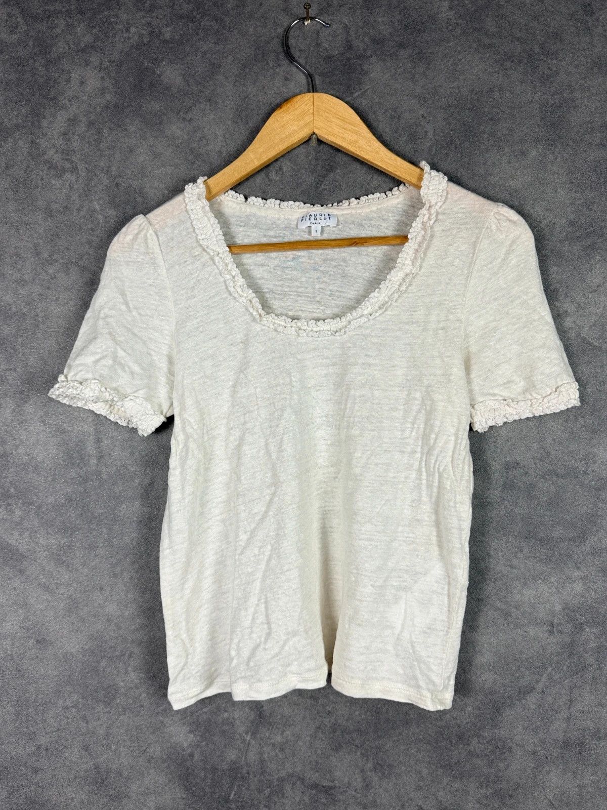 Vintage Claudie Pierlot Paris Linen Blouse Cream Lace Size S / US 4 / IT 40 - 1 Thumbnail