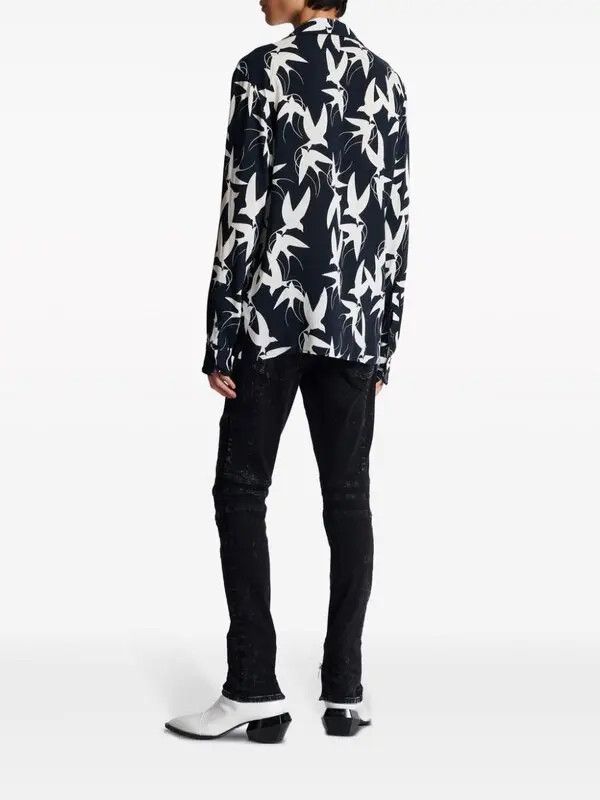 Balmain o1s1wg111025 Swallow Print Shirt in Black Size US S / EU 44-46 / 1 - 4 Thumbnail