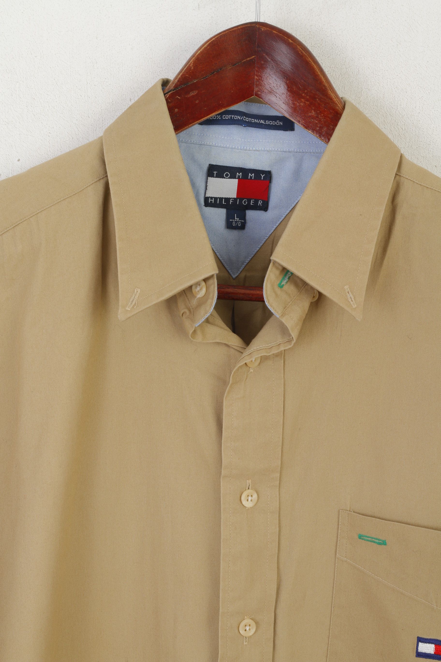 Tommy Hilfiger Tommy Hilfiger Men L Casual Shirt Beige Cotton 9518 Size US L / EU 52-54 / 3 - 3 Thumbnail