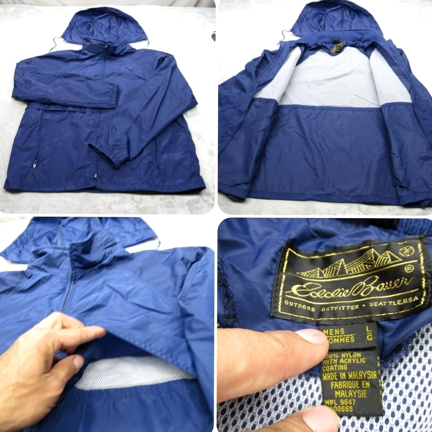 Eddie Bauer VTG Eddie Bauer Rain Jacket Mens Large Blue Lightweight Packable Stow Hood Nylon Size US L / EU 52-54 / 3 - 2 Thumbnail