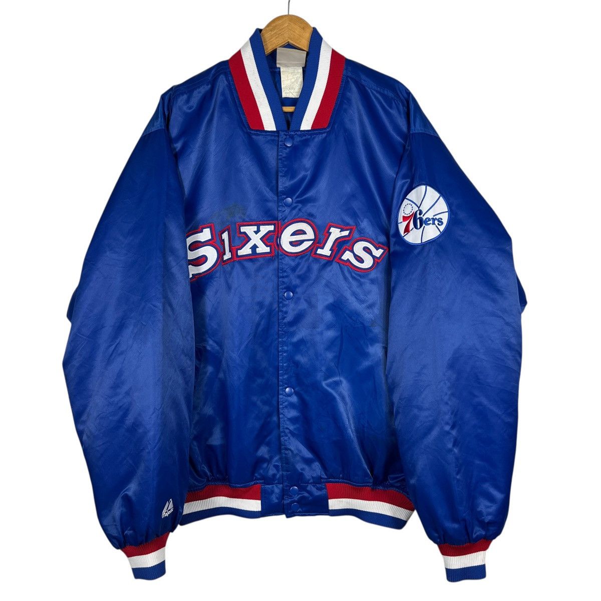 Majestic 🔥 Vintage NBA 76ers Sixers Majestic Satin Bomber Jacket Size US XXL / EU 58 / 5 - 6 Thumbnail