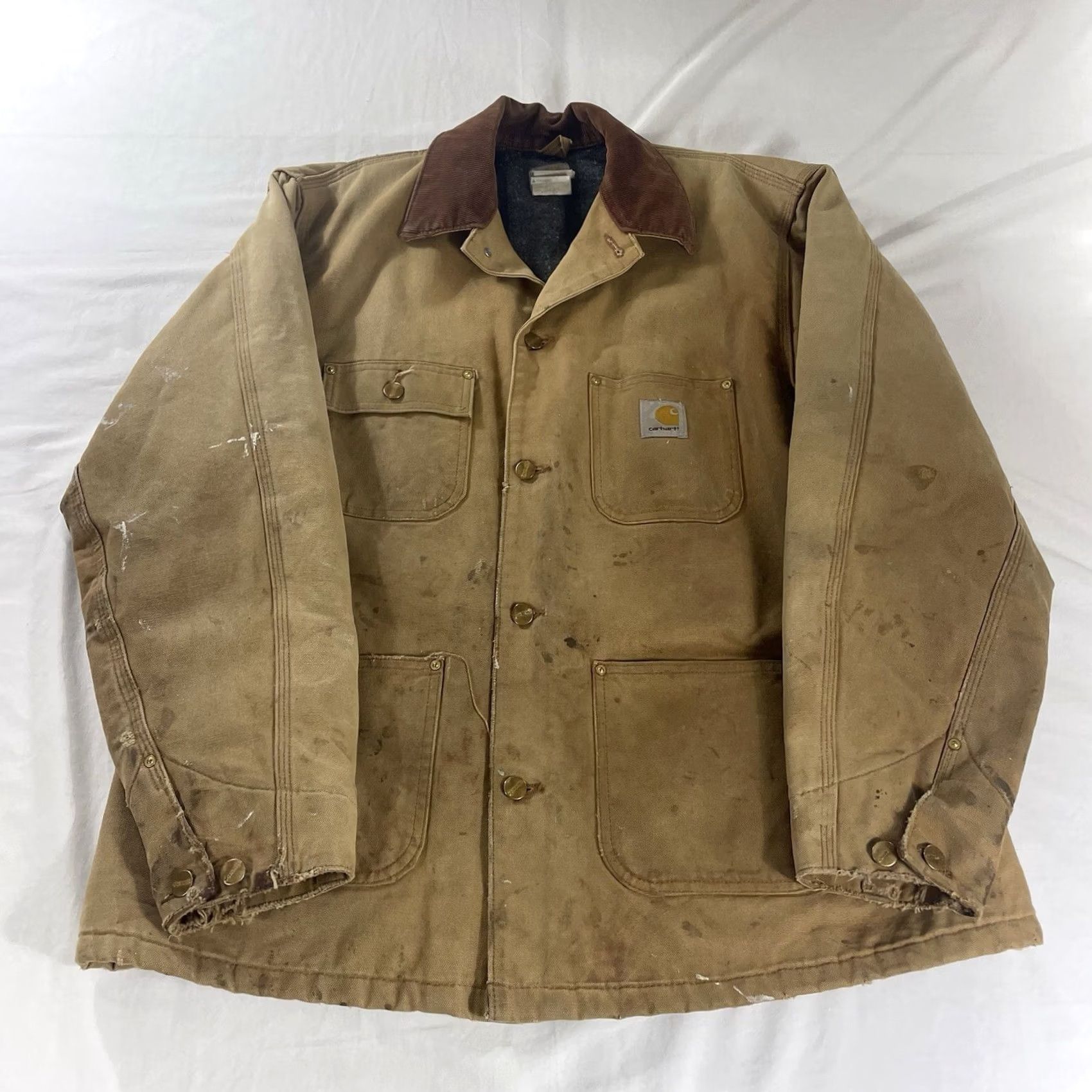 Carhartt Carhartt Mens L Reg Chore Jacket Distressed Duck Canvas Blanket Lined C001 BRN Size US L / EU 52-54 / 3 - 2 Thumbnail