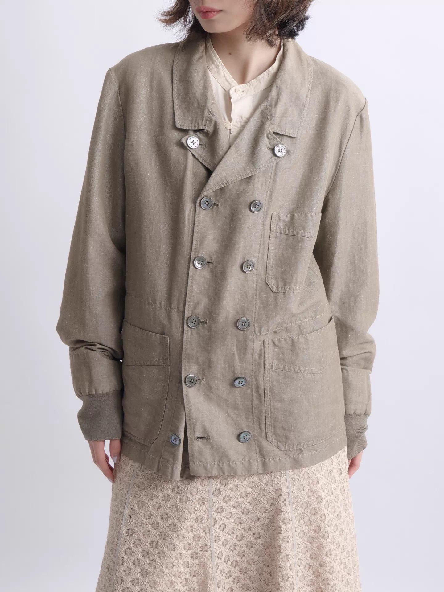 Yves Saint Laurent YSL 2007SS Khaki Cotton-Linen Double-Breasted Jacket Size US M / EU 48-50 / 2 - 6 Thumbnail