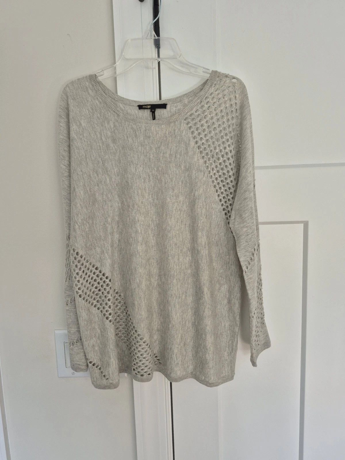 Maje Sweater Pointelle Soft Wool Blend Long Slv Crew Neck NWOT Size ONE SIZE - 2 Thumbnail