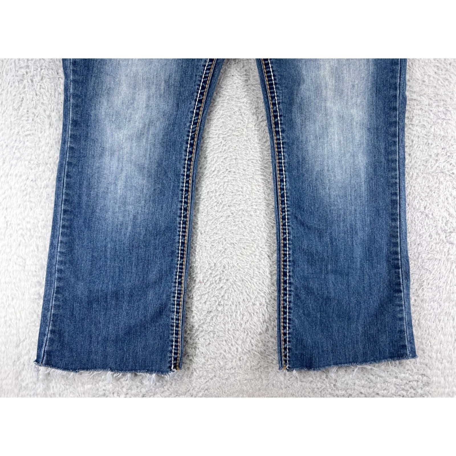 Denime Premiere Jeans Women 13 Blue Denim Embroidered Rhinestone Studded Raw Hem Slim Fit Inseam 26" Mid Rise Adult Women Size 34" / US 12 / IT 48 - 7 Thumbnail