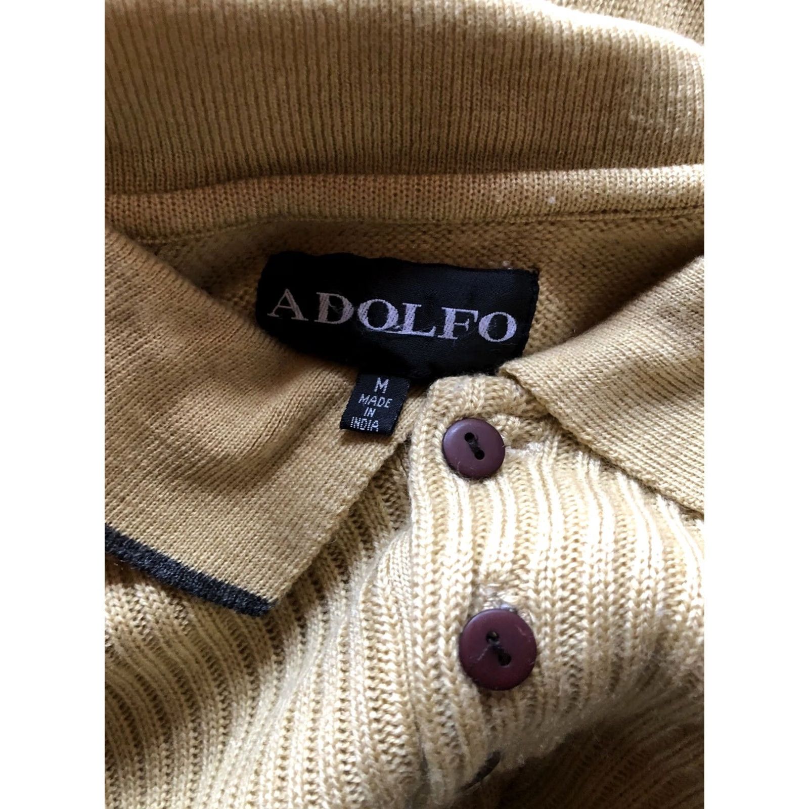 Vintage Adolfo golf sweater M Gold Argyle Knit Preppy polo collar 3 button long sleeve Size US M / EU 48-50 / 2 - 4 Thumbnail