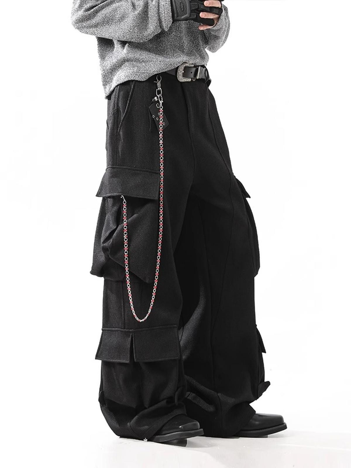 Japanese Brand Oversized Black Cargo Pants with Multiple Pockets Size US 30 / EU 46 - 4 Thumbnail