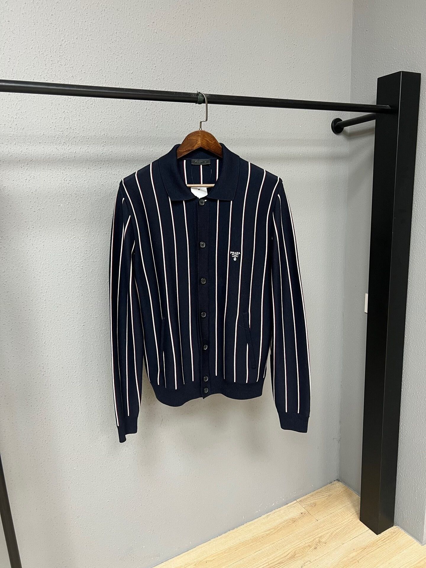 Prada navy striped knit cardigan by Prada Size US L / EU 52-54 / 3 - 1 Thumbnail
