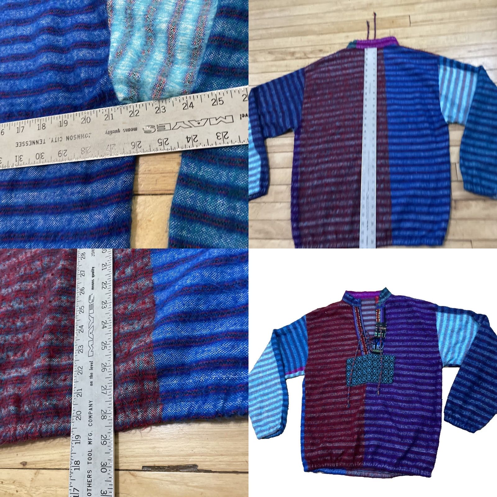 AQUA Hippie Surfer Beach Sweater Adult L Tribal Knit Aqua Purple Red ColorBlock 44" Ensemble Size L / US 10 / IT 46 - 8 Thumbnail