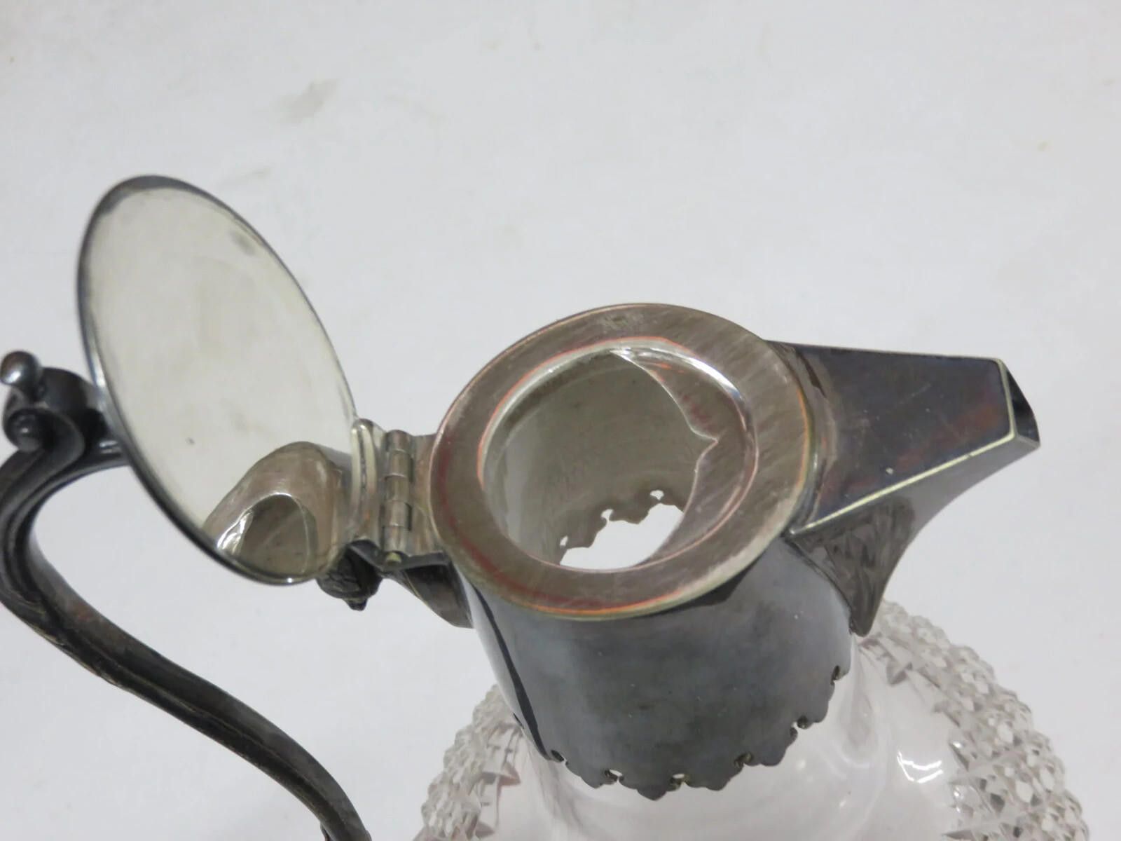 The Unbranded Brand Antique Cut Crystal Round Decanter Silver Plated Top rim Size ONE SIZE - 3 Thumbnail