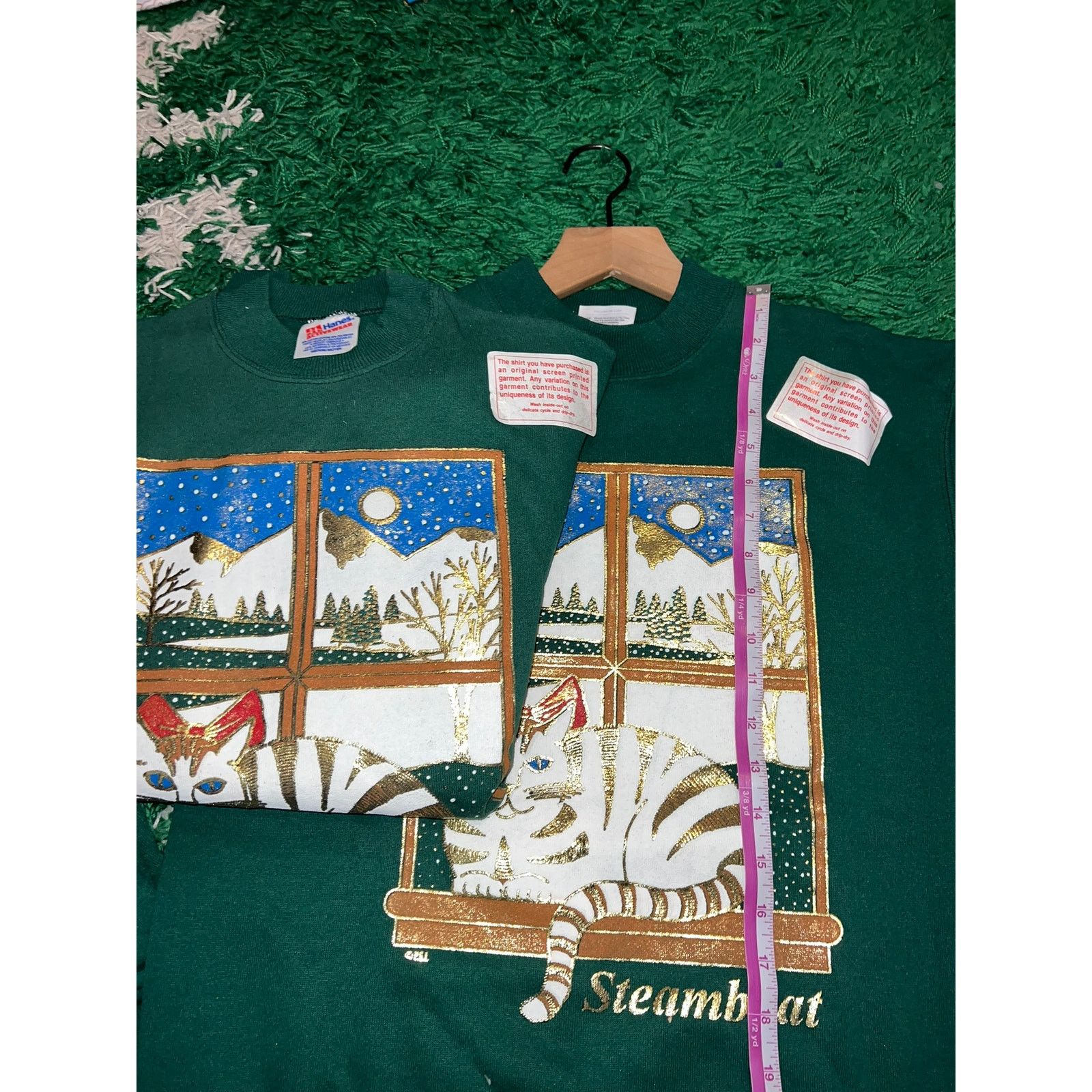Hanes 90s Steamboat Colorado Green Cat Winter Snow Sweatshirt M Size US M / EU 48-50 / 2 - 12 Thumbnail