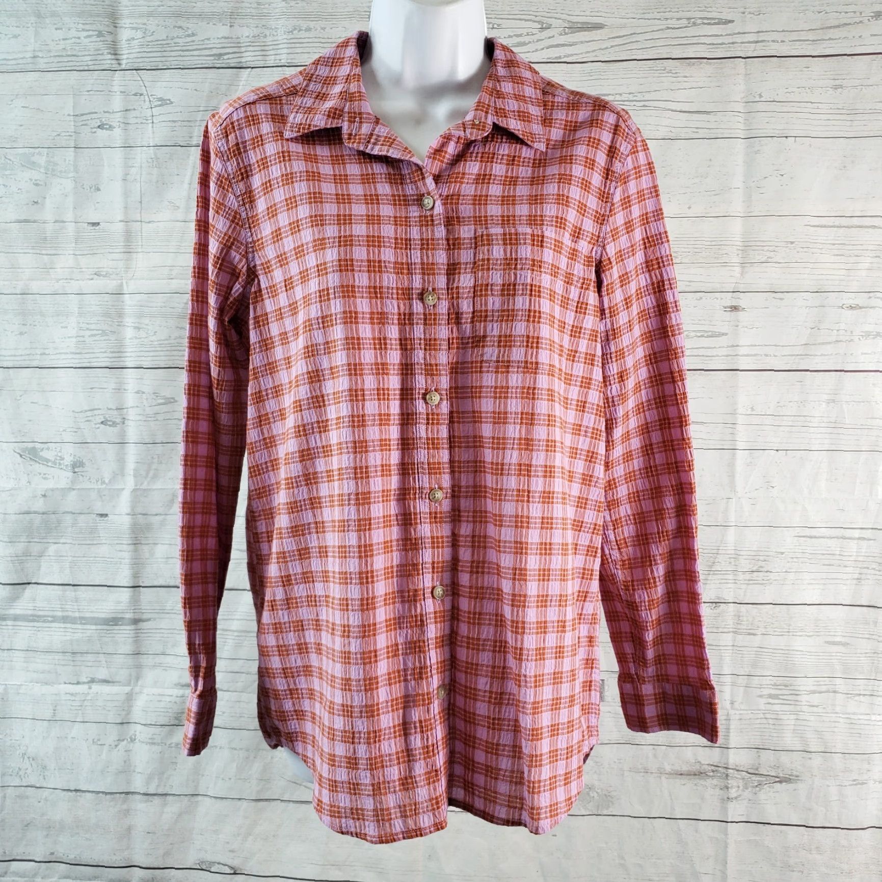 Eddie Bauer Eddie Bauer Womens Button Front Shirt M Purple Red Plaid Shirt Womens Button-Up Casual"} Size M / US 6-8 / IT 42-44 - 2 Thumbnail