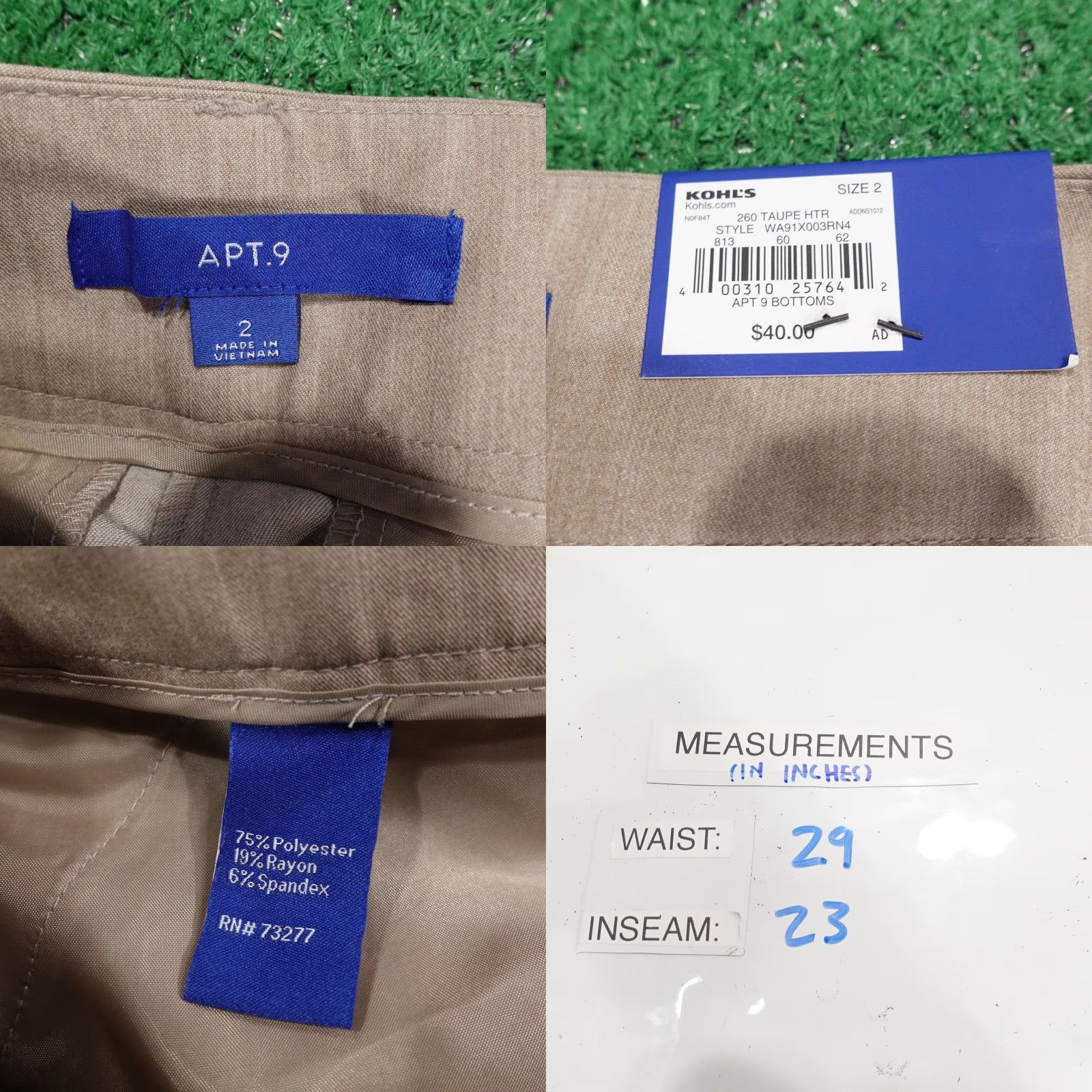 Apt. 9 APT.9 Capri Pants Size 2 Taupe Heather Torie Mid Rise Stretch Business Office Womens Size 26" / US 2 / IT 38 - 8 Thumbnail