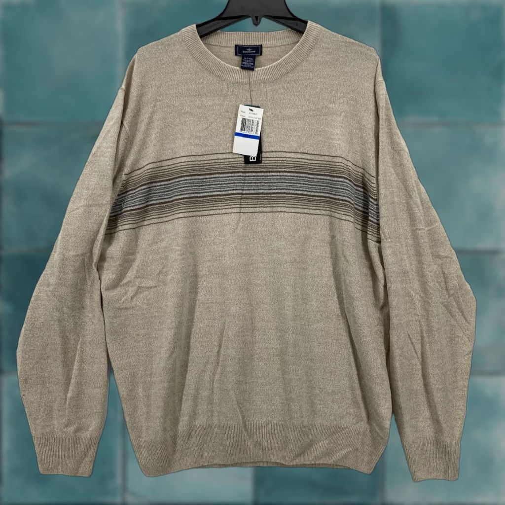 Dockers DOCKERS Sweater Mens XLT Beige Acrylic Striped Knit Casual NWT Big & Tall Pullover Crew Neck, Long Sleeve, All Seasons, Regular Fit, NWT Size US XL / EU 56 / 4 - 1 Thumbnail