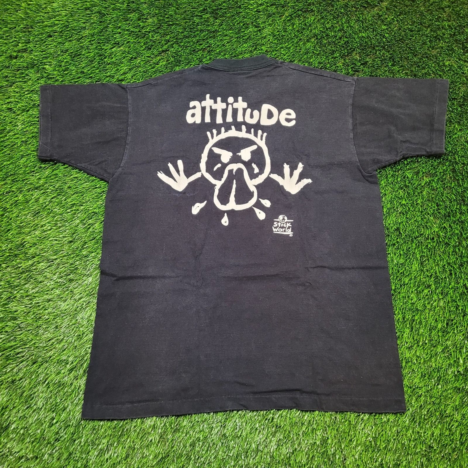 Vintage 90s Stick World "Attitude" T-Shirt XL Single Stitch
