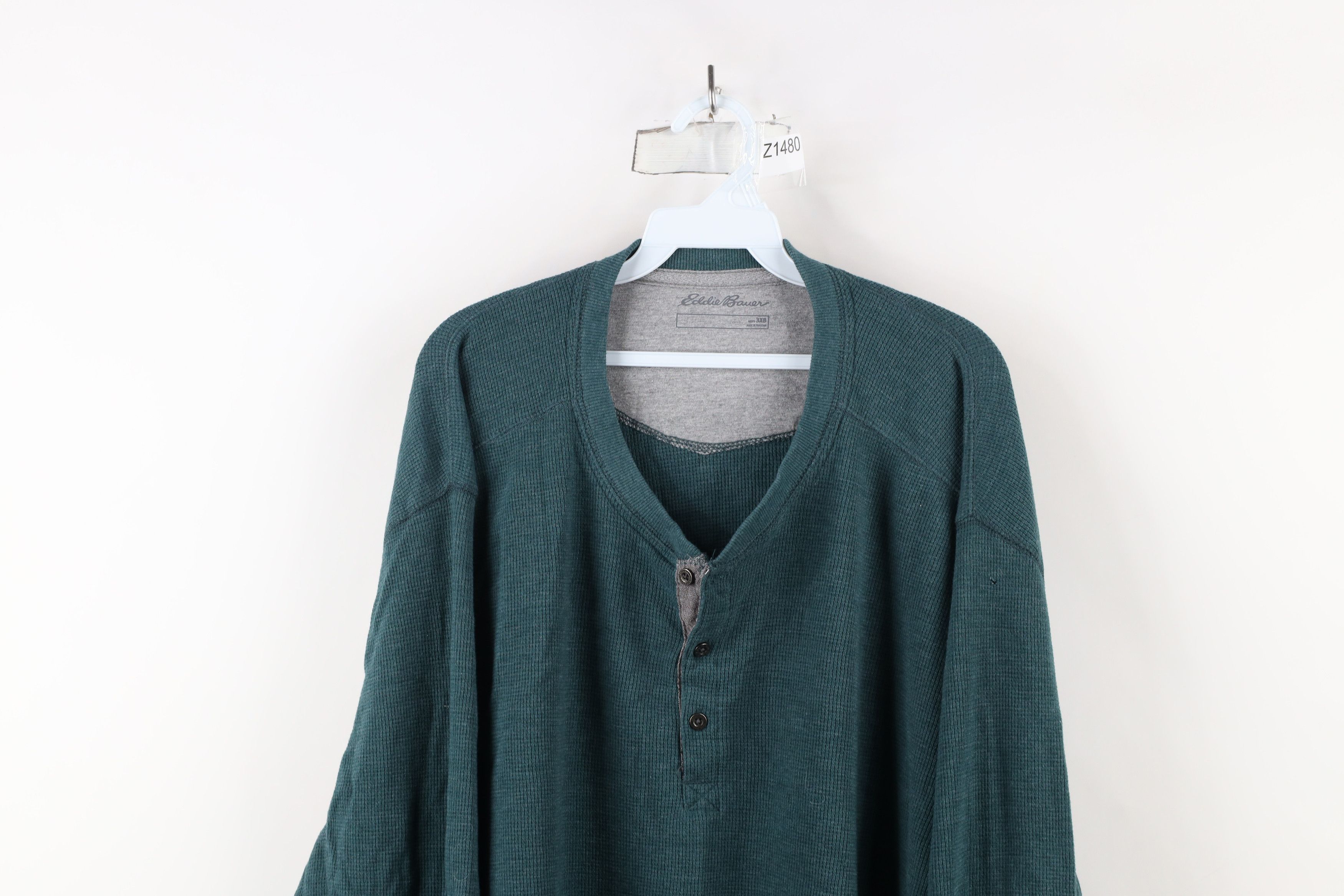 Eddie Bauer × Vintage Vintage Eddie Bauer Waffle Knit Long Sleeve Henley T-Shirt Size US XXL / EU 58 / 5 - 2 Thumbnail