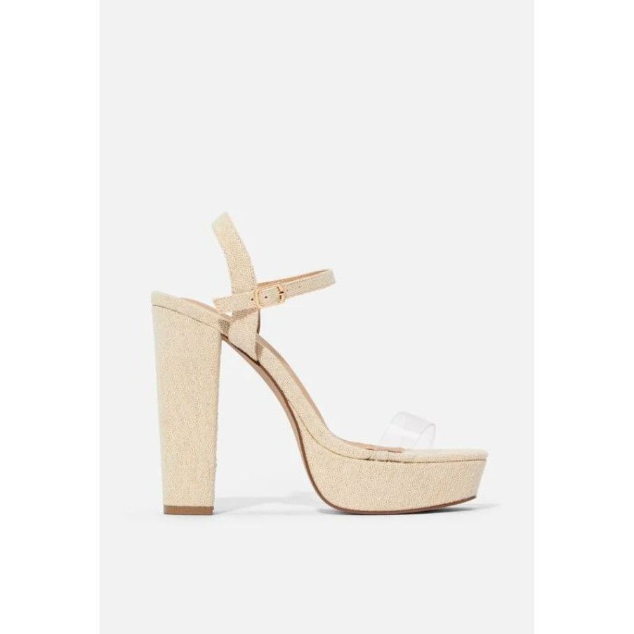 Other JustFab 8 Platform Block Heel Clear Strap Sandals Gold Glitt Size US 8 / IT 38 - 10 Thumbnail