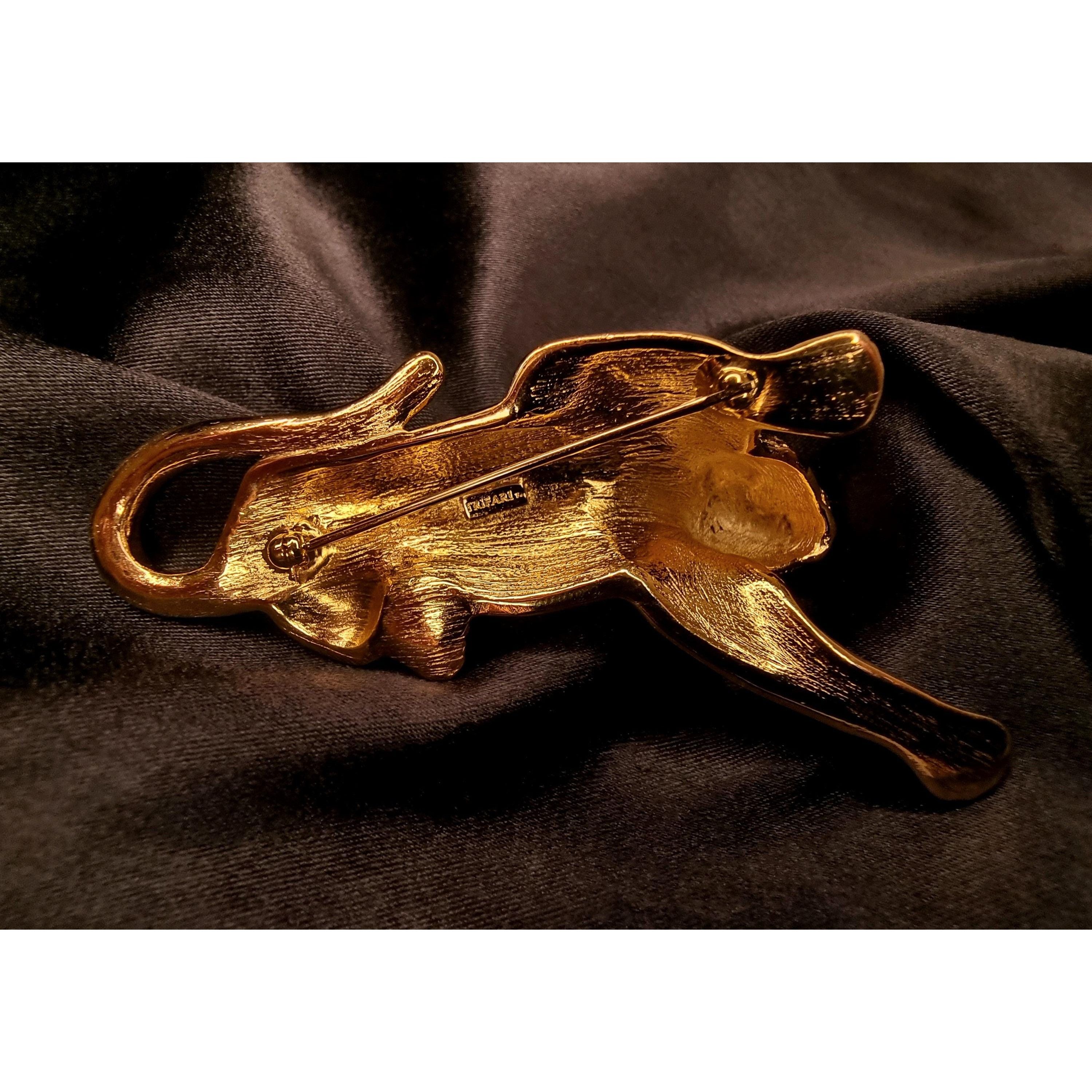 Other Vintage Signed TRIFARI Tiger Large Brooch Pin Gold Plated wi Size ONE SIZE - 5 Thumbnail