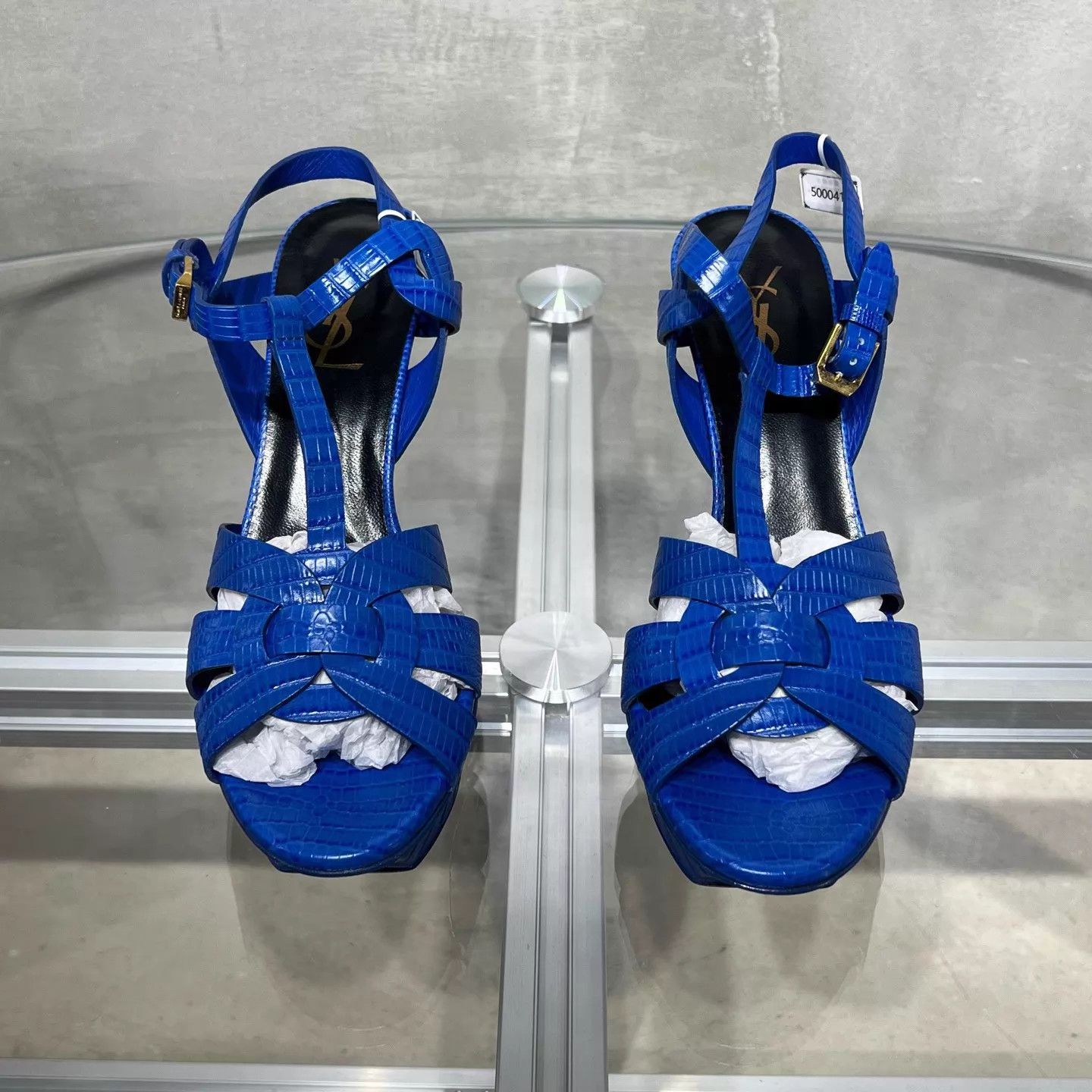 Yves Saint Laurent YSL Women's Blue Heeled Sandals 38.5 EU Size US 8 / IT 38 - 1 Thumbnail