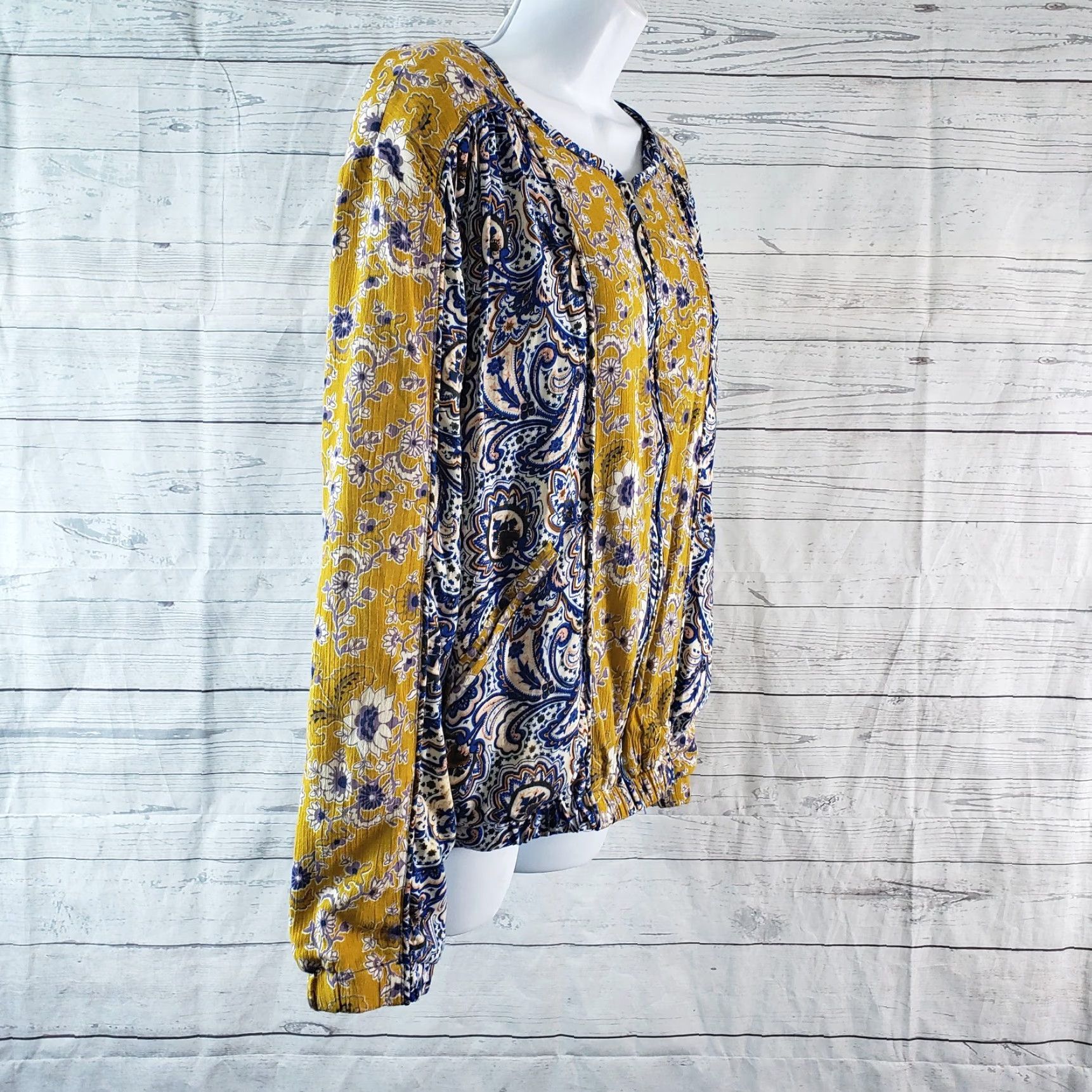 Vintage Umgee Womens Jacket Sz Medium Blue Yellow Floral Cotton Blend Size M / US 6-8 / IT 42-44 - 3 Thumbnail