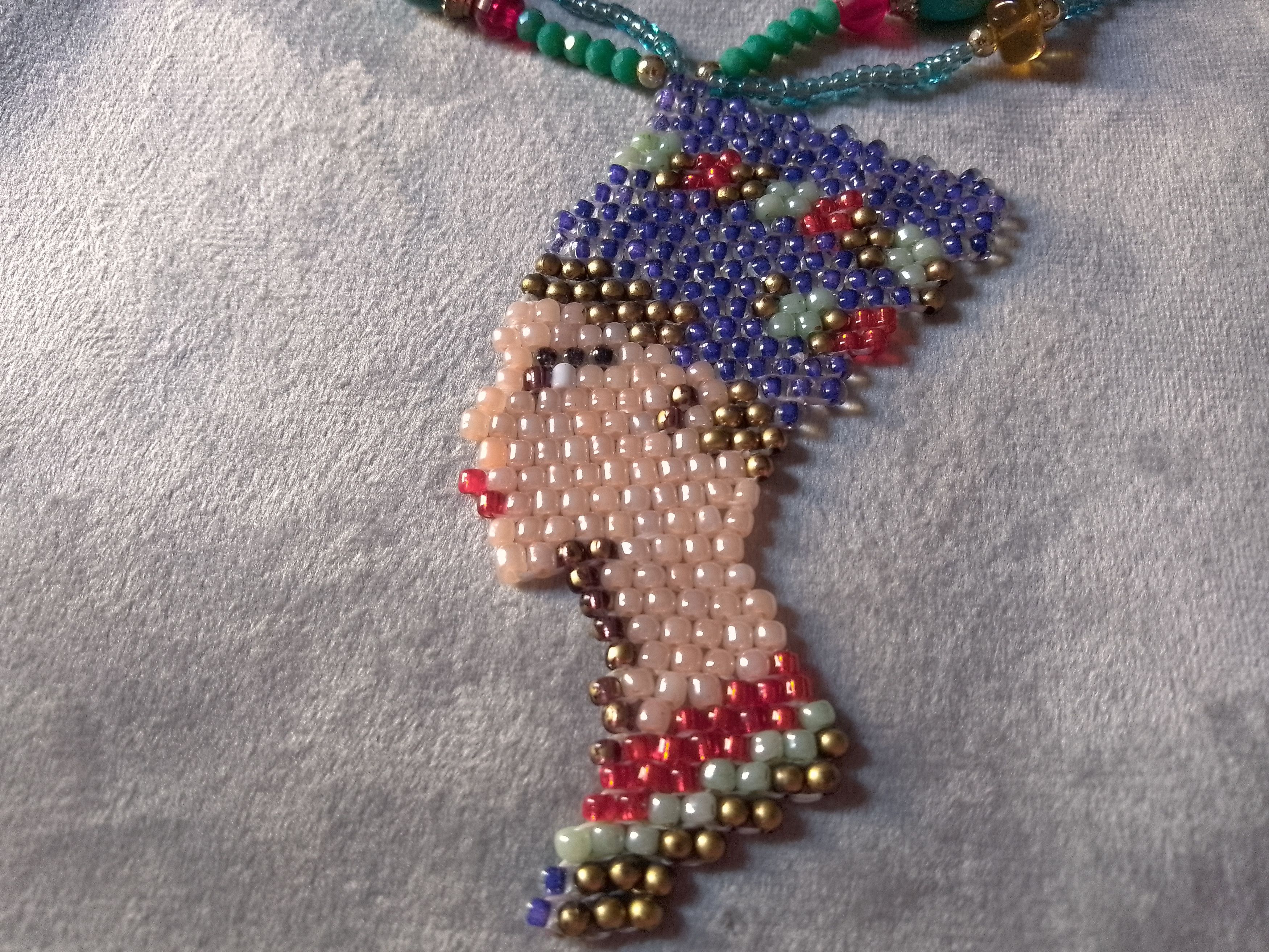 Handmade Necklace beaded boho. Pendant Nefertiti. Double thread Size ONE SIZE - 2 Thumbnail