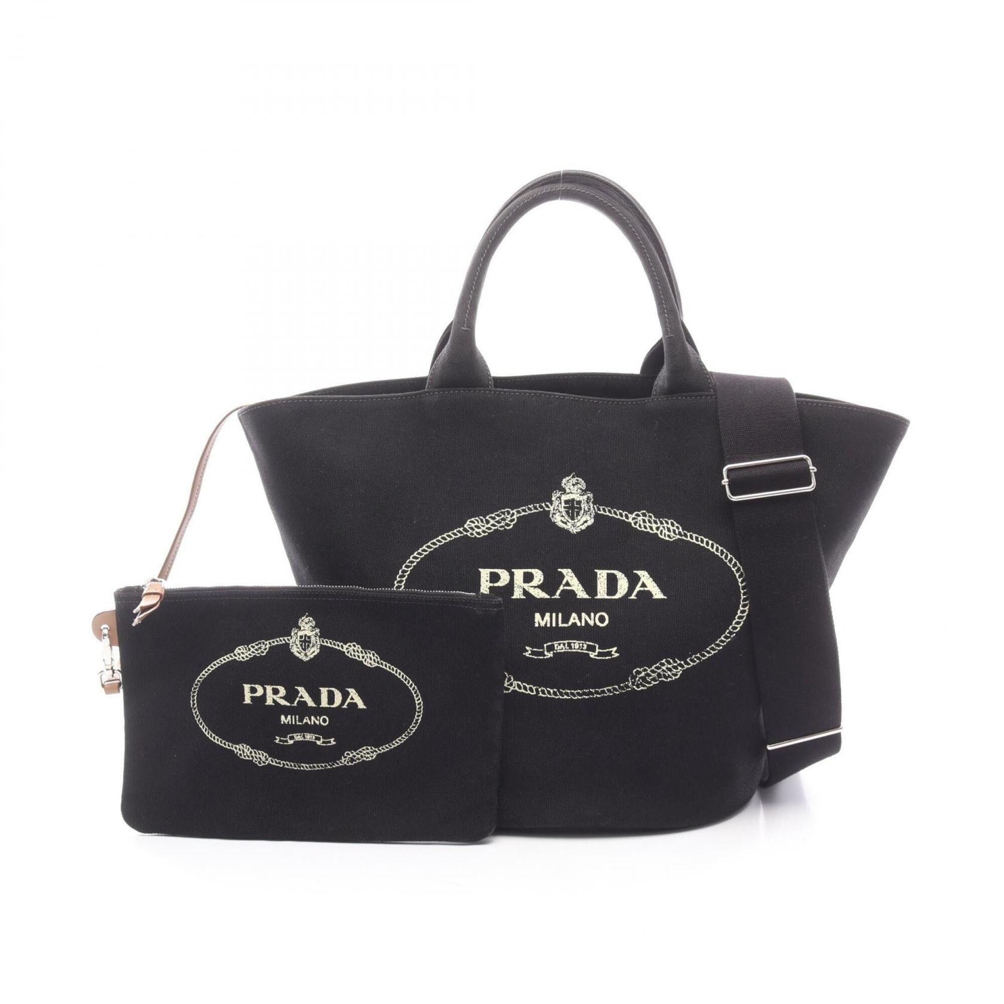 Prada Prada CANAPA 2-Way Tote Bag/Handbag, Canvas, Women's, Black, 1BG163 Size ONE SIZE - 1 Thumbnail