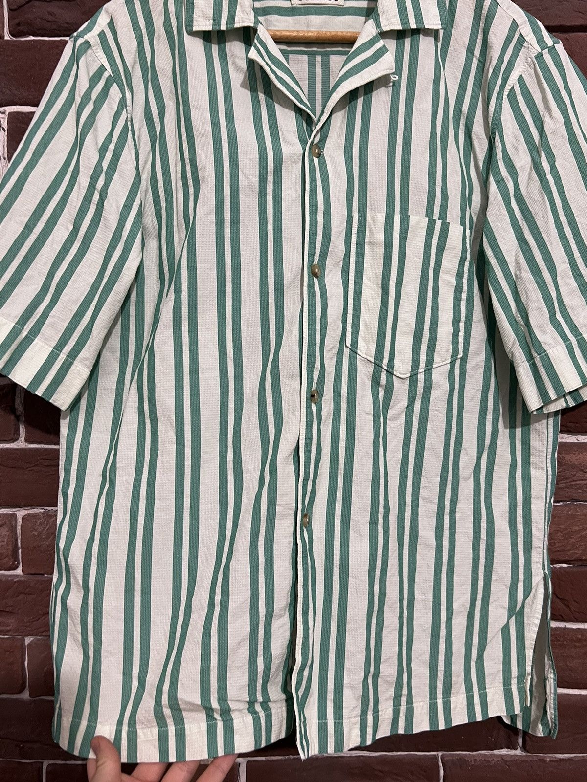 Acne Studios Acne Studios Stripped Bowling Button Shirt Hype Designer 50 Size US M / EU 48-50 / 2 - 4 Thumbnail