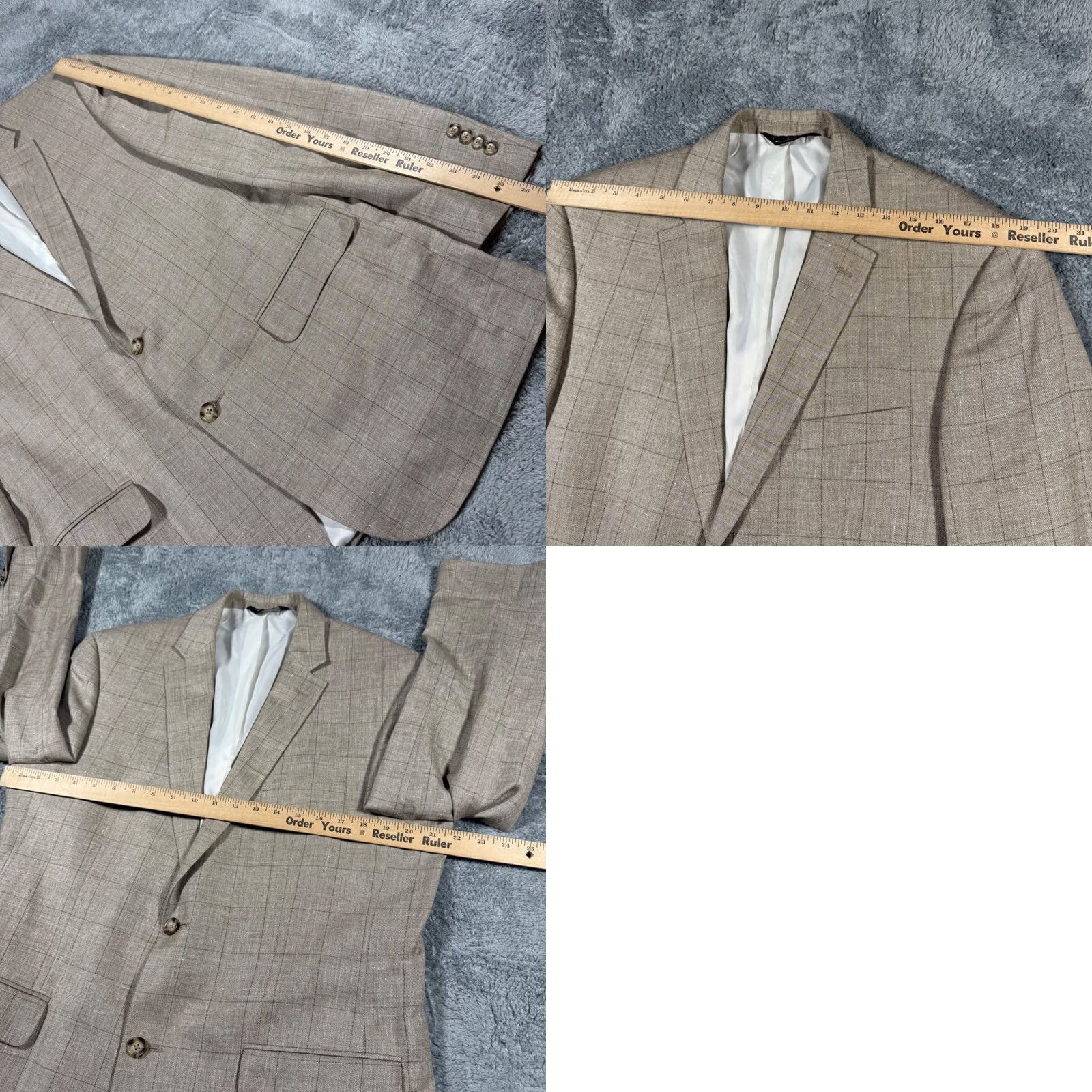 Vintage JOS A BANK Blazer Sport Jacket Plaid Mens Size 43L Linen Wool Silk Size 46R - 9 Thumbnail