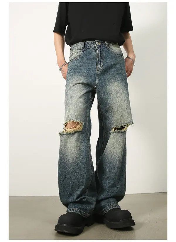 Japanese Brand "Vintage washed distressed summer versatile ripped jeans Size US 32 / EU 48 - 2 Thumbnail