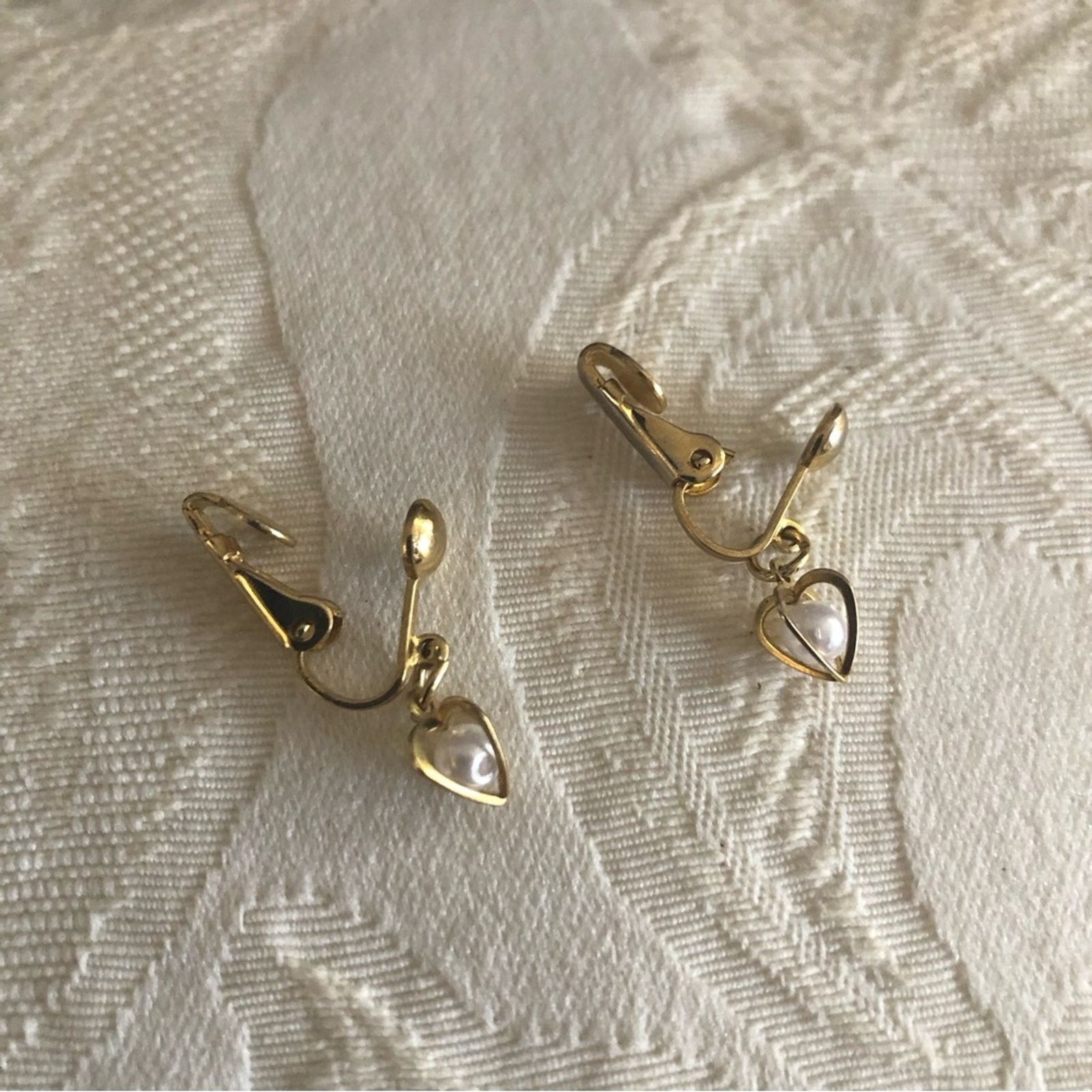 Vintage Vintage open heart caged pearl dangle clip on earrings Size ONE SIZE - 3 Thumbnail