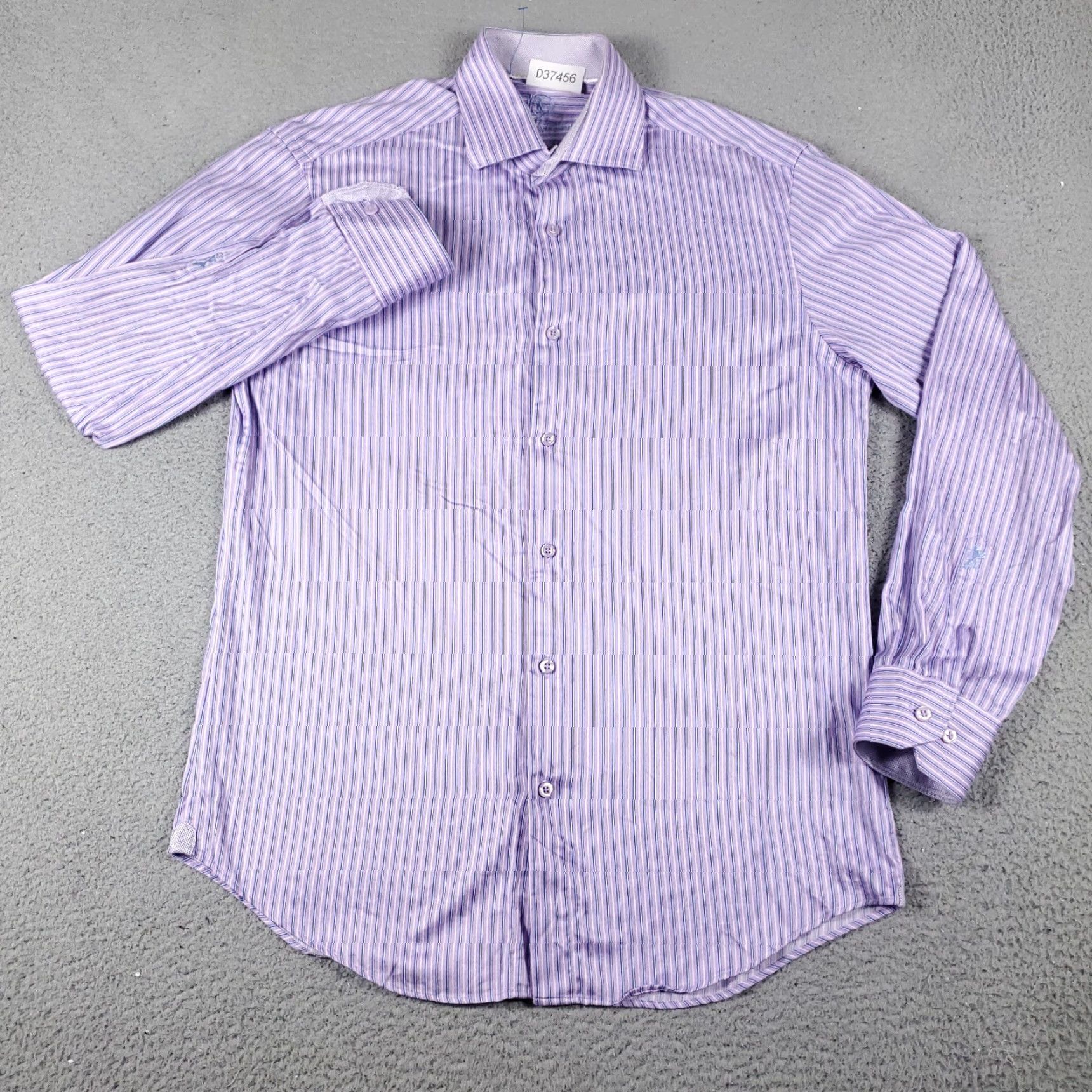 BUGATCHI Bugatchi Uomo Shirt Men's Medium Purple Striped Button-Up Long Sleeve Casual Workwear Size US M / EU 48-50 / 2 - 2 Thumbnail