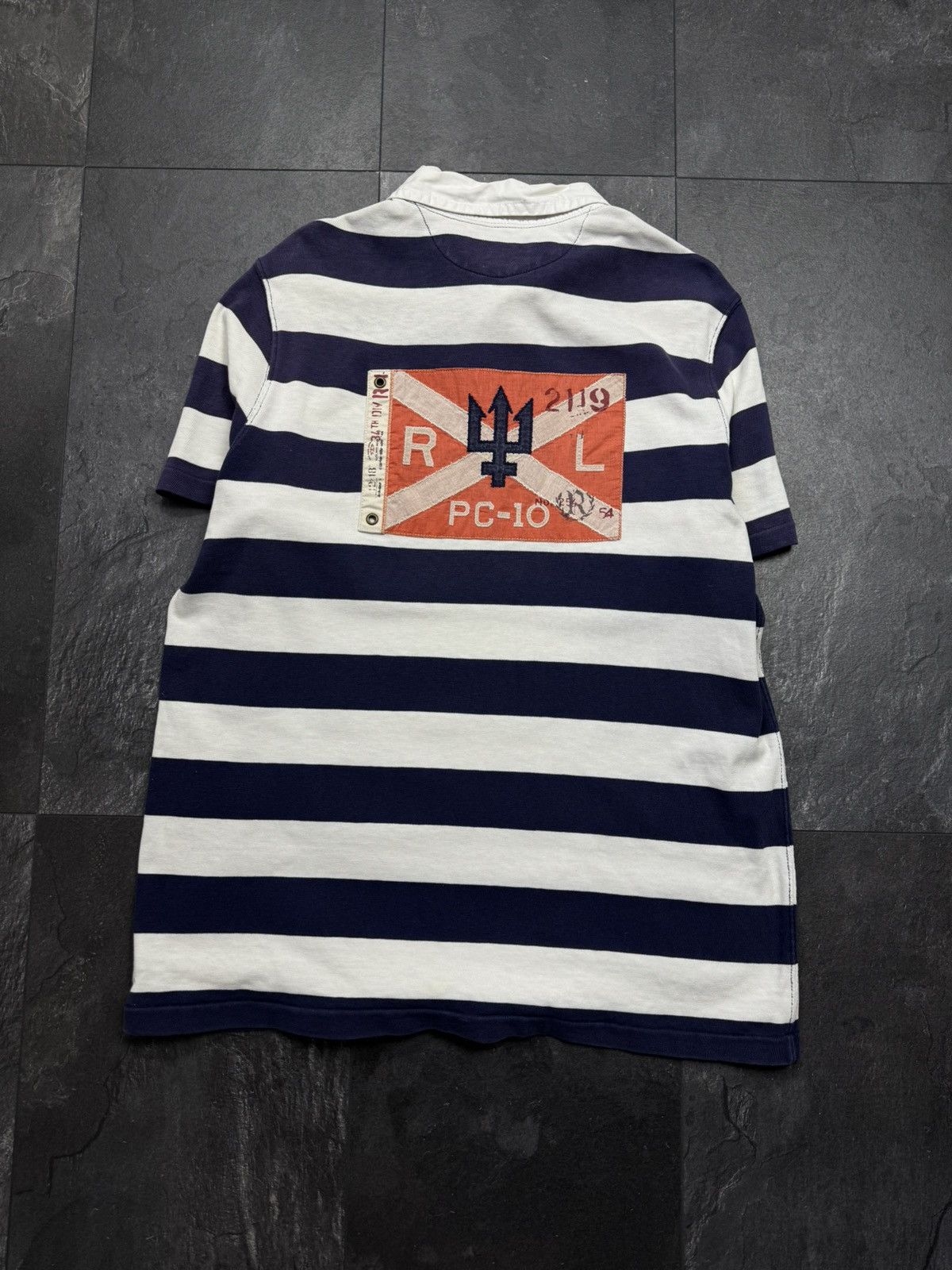 Polo Ralph Lauren × Streetwear × Vintage Vintage polo Ralph Lauren big logo flag polo tee Size US L / EU 52-54 / 3 - 8 Thumbnail