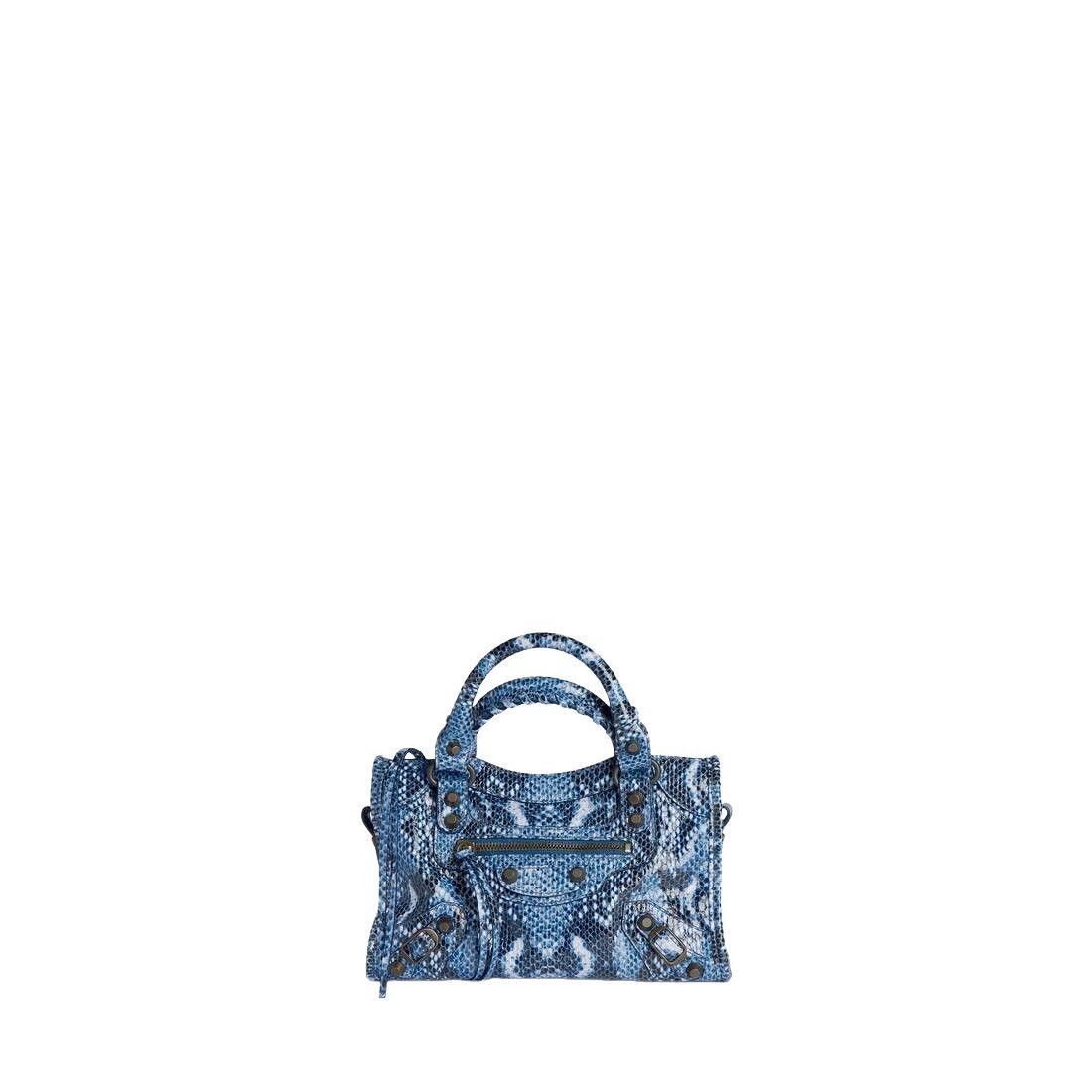 Balenciaga Le City Mini $2290 Blue Embossed Top Handle Bag N, Women's