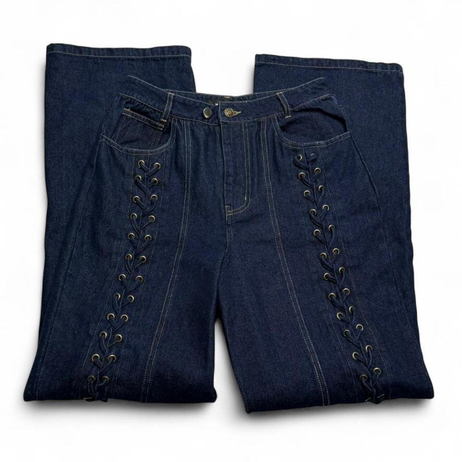 Other White Fox navy blue lace up wide leg jeans Size XS Size 26" / US 2 / IT 38 - 4 Thumbnail