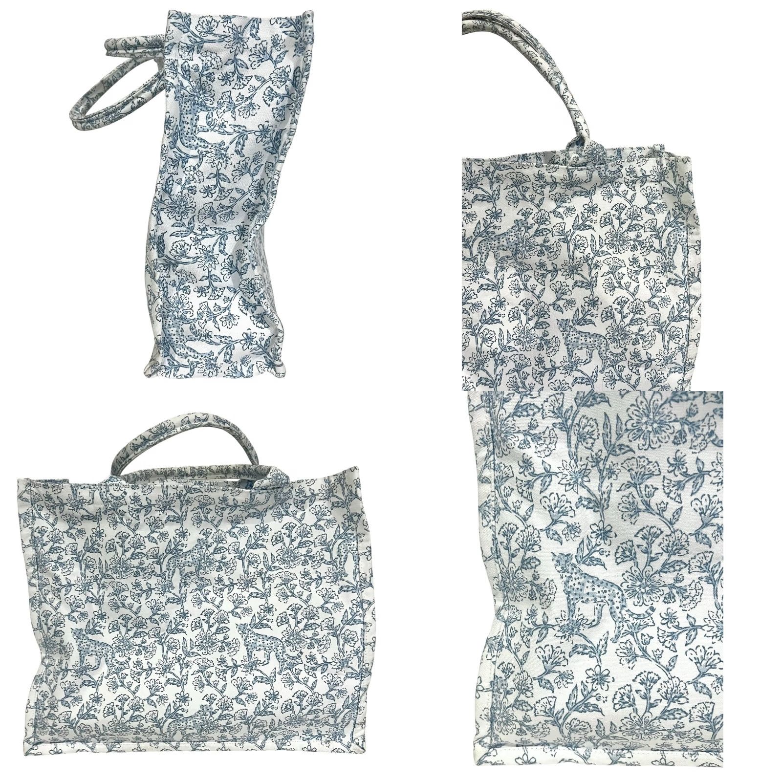Vintage Blue & White Toile Tote Bag Cheetah/Leopard Floral Cotton Canvas Shoulder Bag Tote Unbranded Unisex Adults Size ONE SIZE - 8 Thumbnail