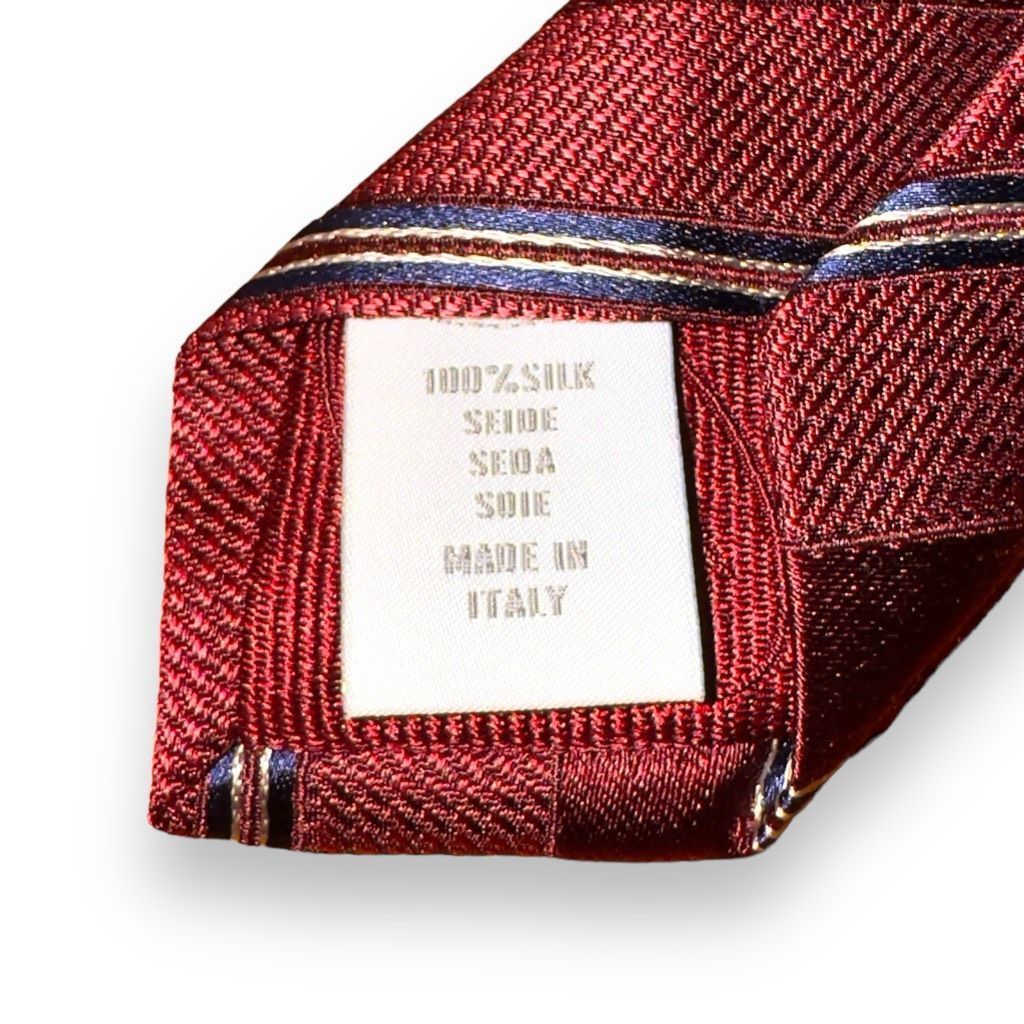 Eton Eton Red & White Stripe Handmade Italian Silk Tie Size ONE SIZE - 6 Thumbnail