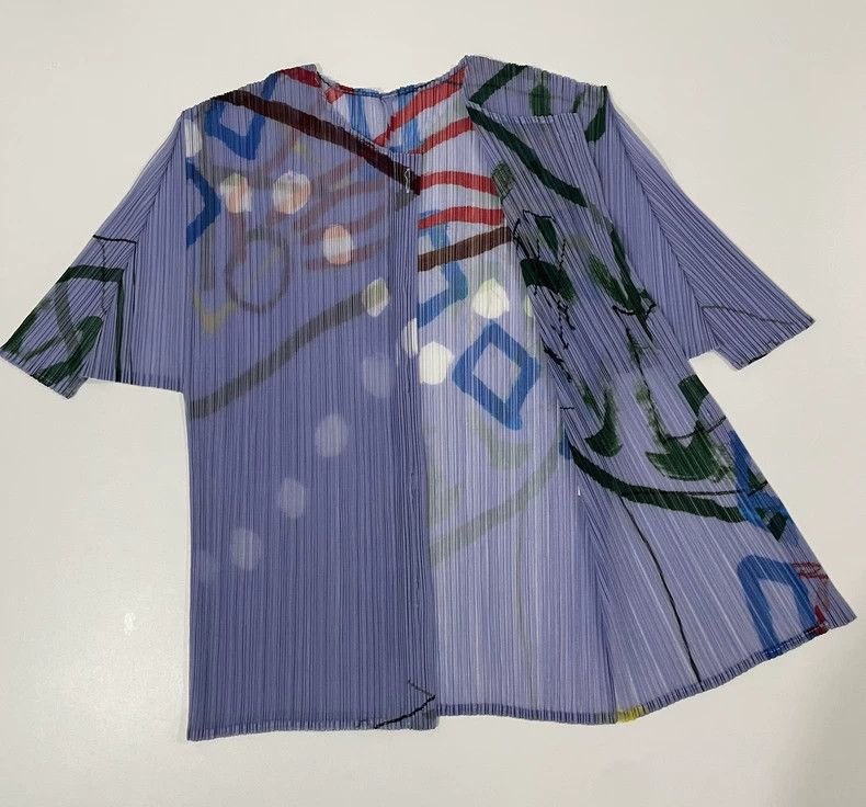 Issey Miyake Issey Miyake size:3 Purple graffiti pleated short-sleeved Size M / US 6-8 / IT 42-44 - 6 Thumbnail