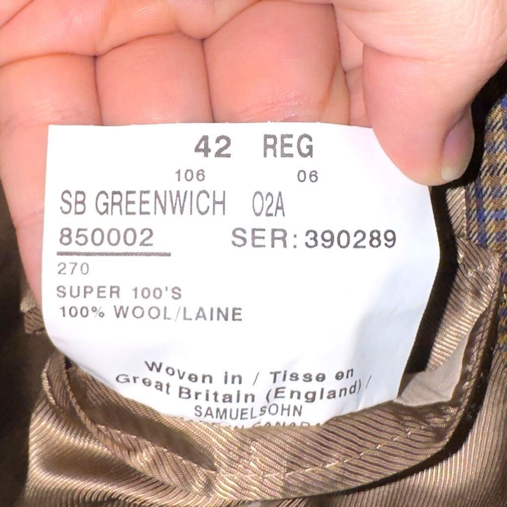Samuelsohn Samuelsohn Brown & Navy Windowpane Super 100s Sport Coat 42R Size 42R - 6 Thumbnail