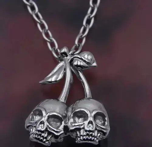 Jewelry Double Skull Skeleton Tree Chain Grunge Punk Art in Silver, Men's