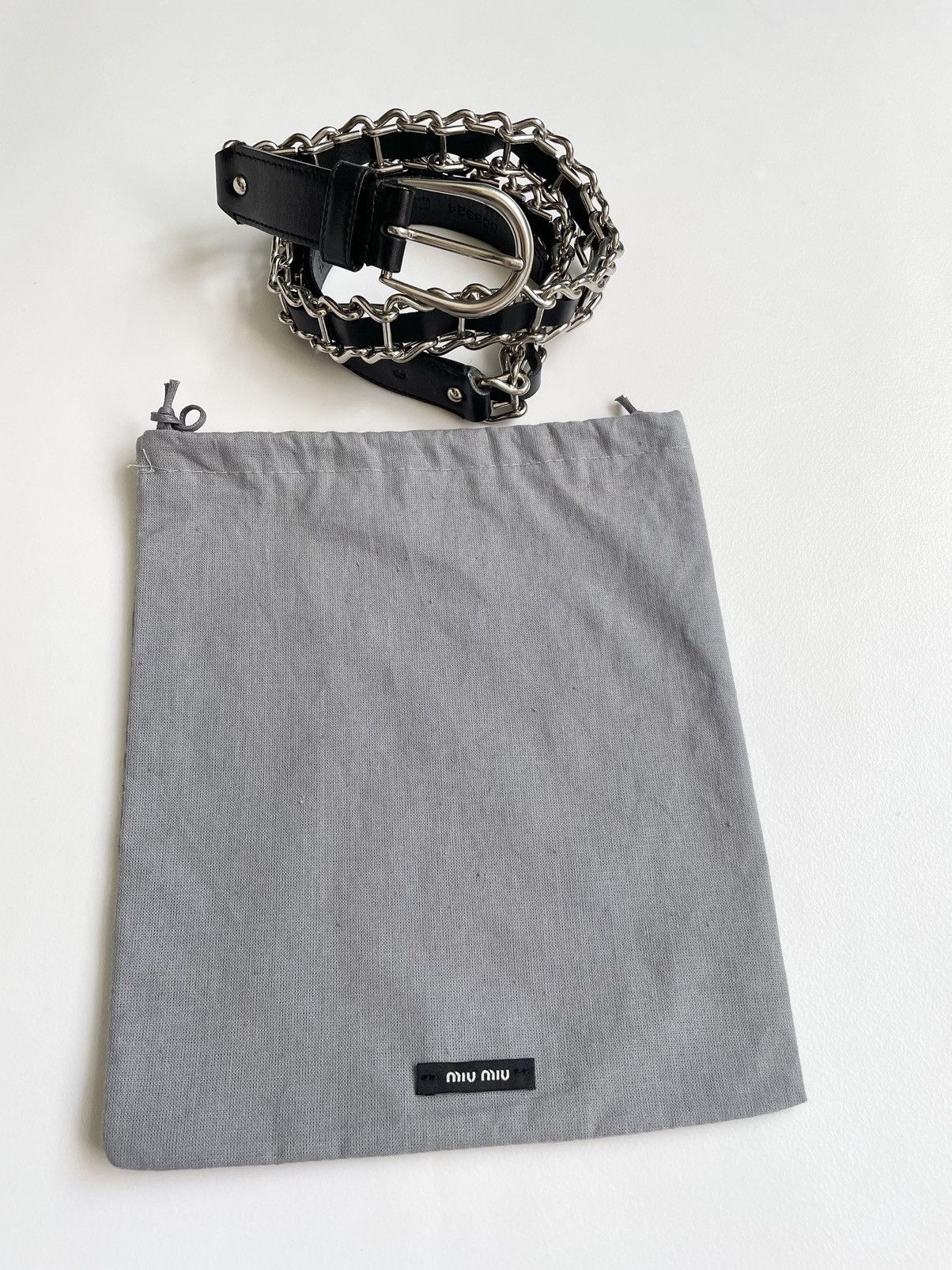 Miu Miu Miu Miu Metal Chain Black Leather Belt Size 30 - 15 Thumbnail