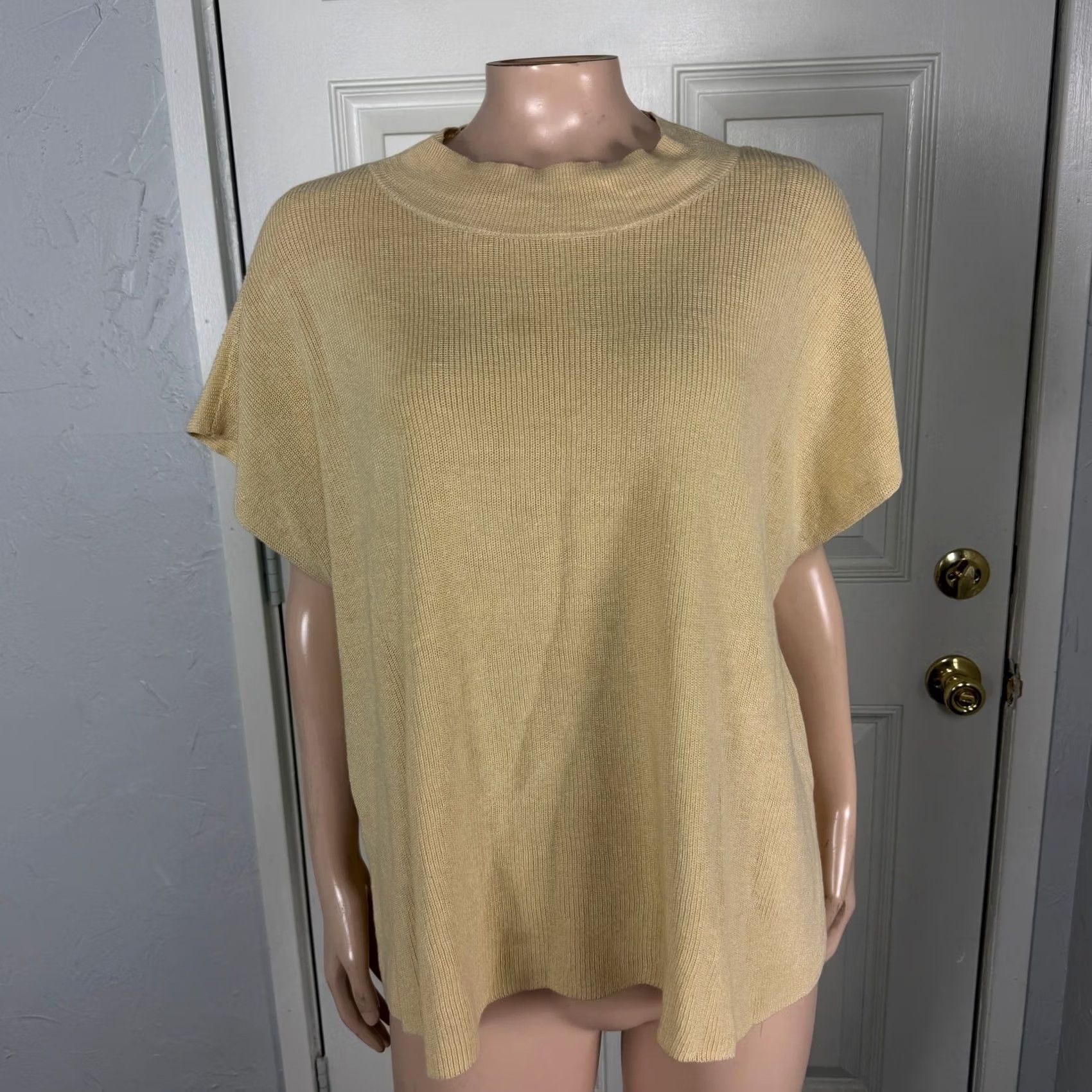 Eileen Fisher Eileen Fisher Sweater Women 1X Pullover Knit Short Sleeve Mock Neck Cap Sleeve Linen Cotton Solid Yellow Vintage: No Size XL / US 12-14 / IT 48-50 - 2 Thumbnail