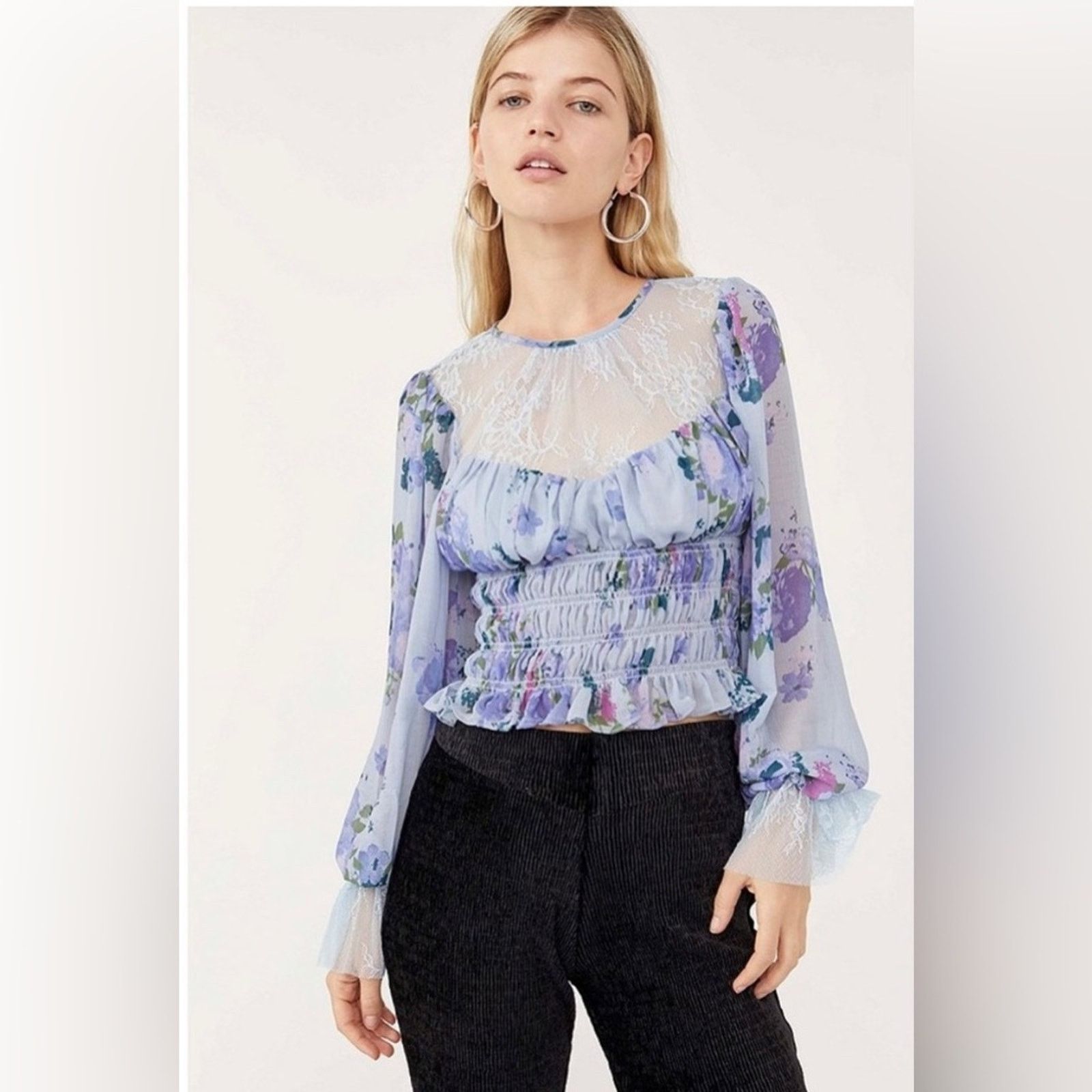 Free People NWT free people Daphne floral and lace top Size S / US 4 / IT 40 - 2 Thumbnail