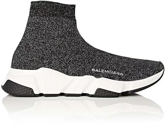 image of Balenciaga O1In1G1223 Speed Li Knit Metal P/sole Bi Black/silver/white Shoes in Black/White/Silver,