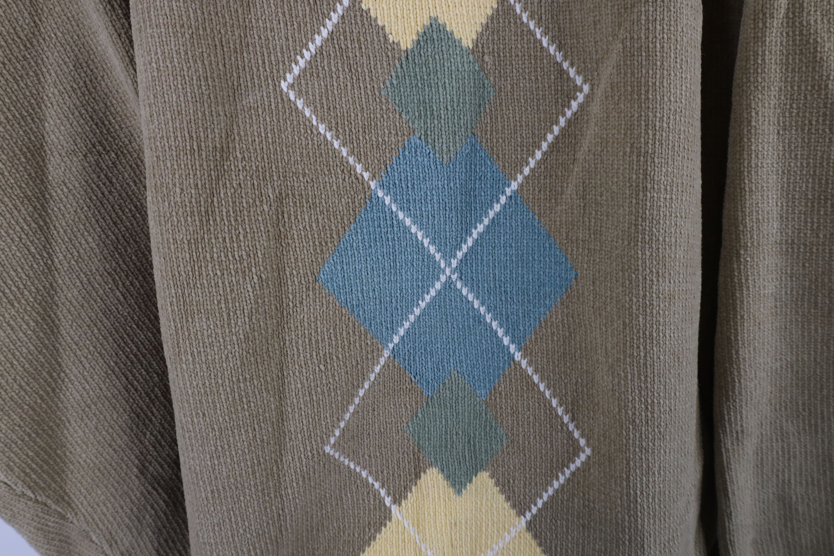 Vintage Vintage 90s Streetwear Argyle Diamond Ribbed Fleece Sweater Size US XXL / EU 58 / 5 - 7 Thumbnail