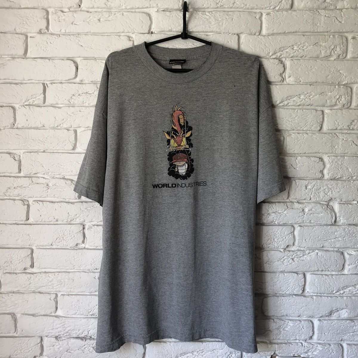 image of Hook Ups x Vintage World Industries Skateboard Vintage Tee T Shirt in Grey, Men's (Size XL)